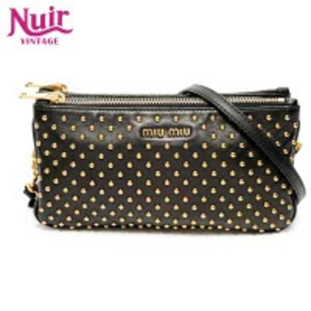Miu Miu Studded Clutch Bag Leather Shoulder Black